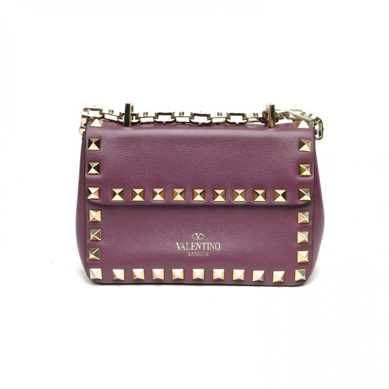 VALENTINO 紫色牛皮鉚釘鏈條包肩背包-2