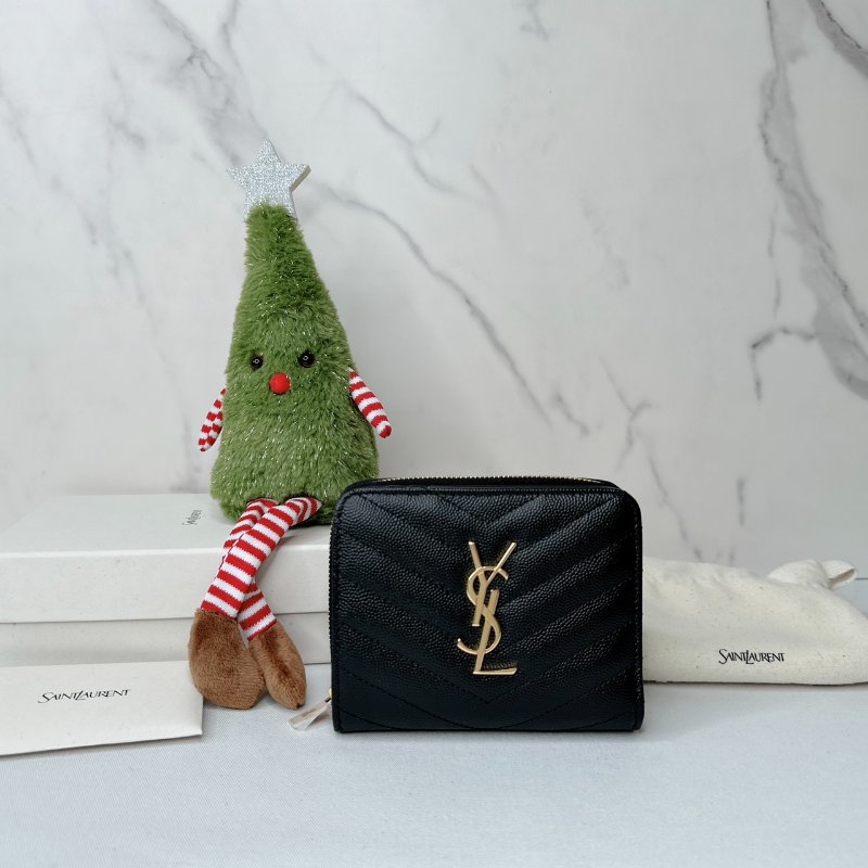 YSL 全新荔枝牛短夾-0
