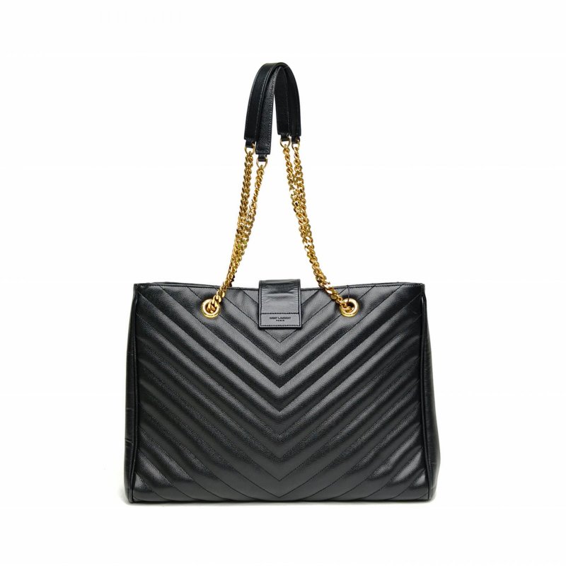 SAINT LAURENT 黑色牛皮金扣V紋信封單肩托特包肩背包-2