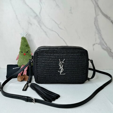 YSL 拉菲草拼皮流蘇斜背包