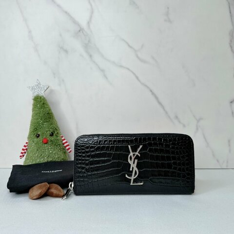 YSL 經典鱷魚壓紋皮革長夾