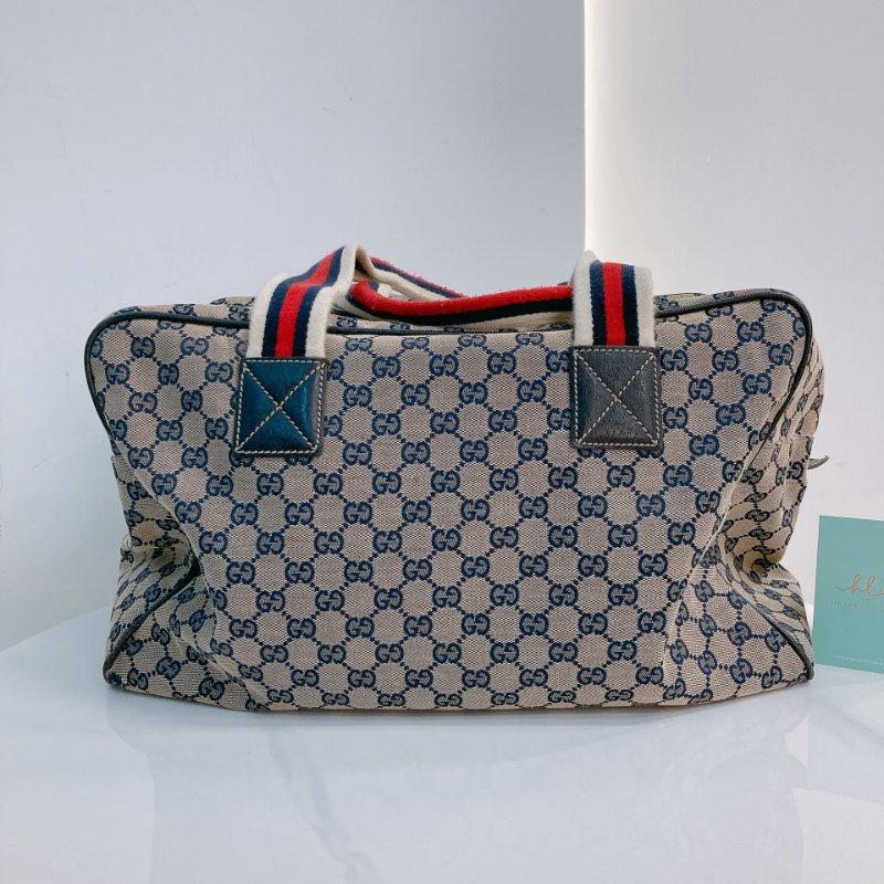 MS0710 古馳 經典帆布旅行包 銀扣深藍色 Gucci Boston GG Canvas 40CM Blue x PHW-2