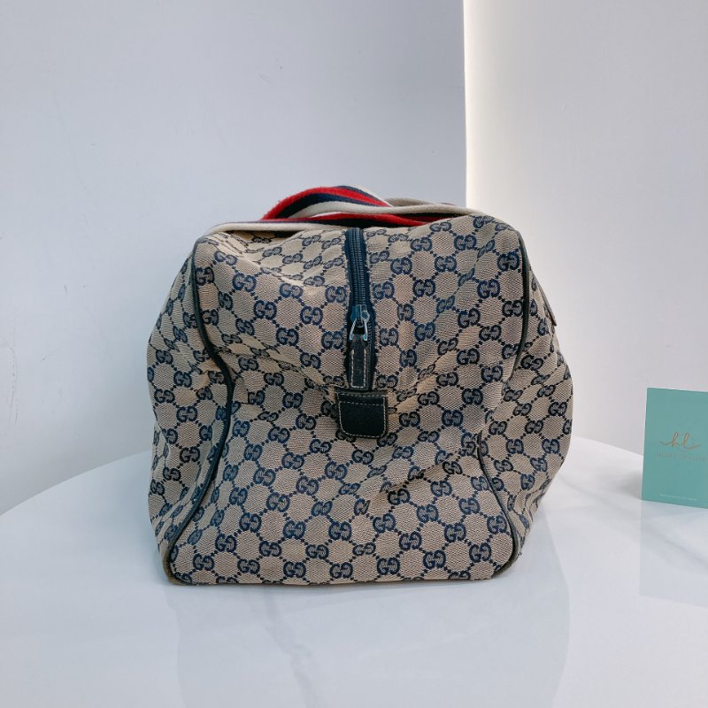 MS0710 古馳 經典帆布旅行包 銀扣深藍色 Gucci Boston GG Canvas 40CM Blue x PHW-3