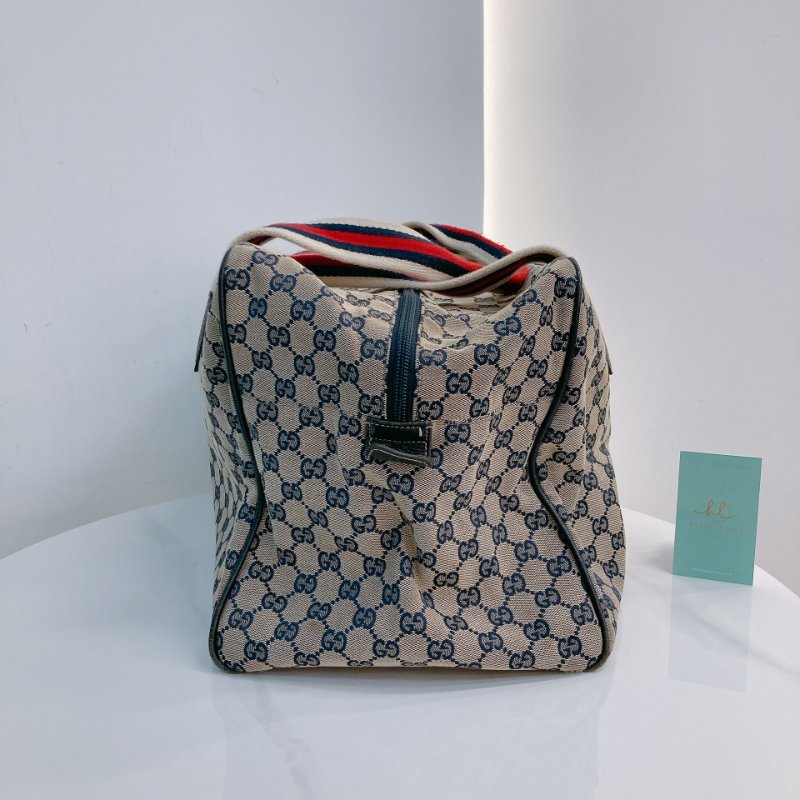 MS0710 古馳 經典帆布旅行包 銀扣深藍色 Gucci Boston GG Canvas 40CM Blue x PHW-4