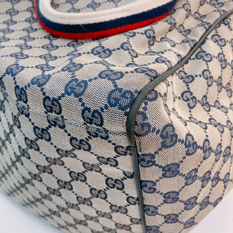 MS0710 古馳 經典帆布旅行包 銀扣深藍色 Gucci Boston GG Canvas 40CM Blue x PHW-10