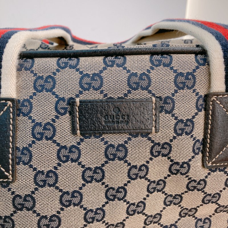 MS0710 古馳 經典帆布旅行包 銀扣深藍色 Gucci Boston GG Canvas 40CM Blue x PHW-11