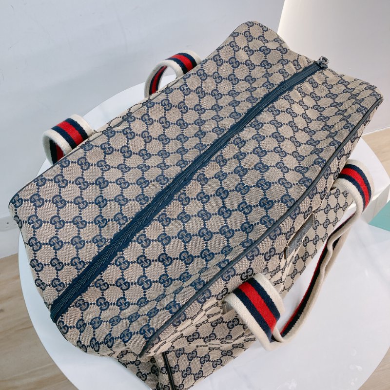 MS0710 古馳 經典帆布旅行包 銀扣深藍色 Gucci Boston GG Canvas 40CM Blue x PHW-12