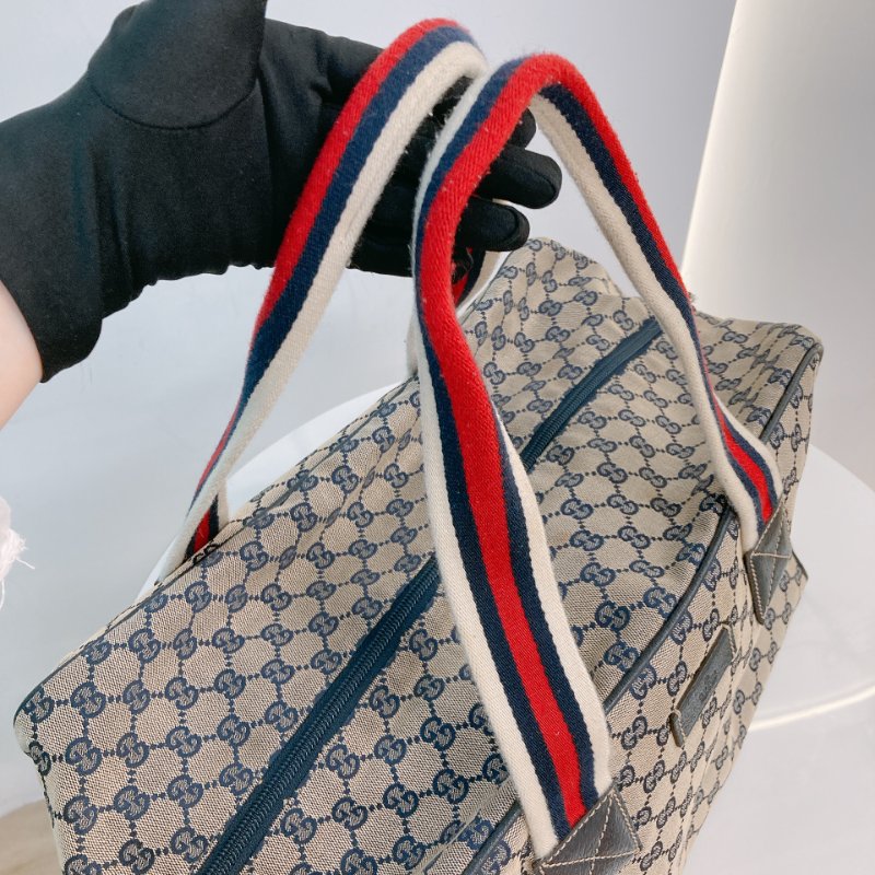 MS0710 古馳 經典帆布旅行包 銀扣深藍色 Gucci Boston GG Canvas 40CM Blue x PHW-13