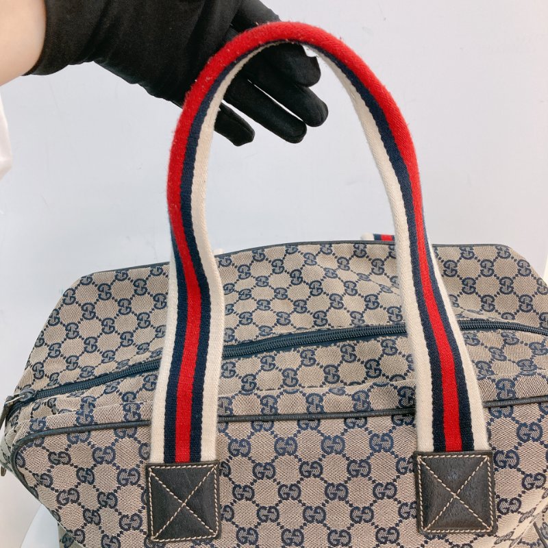 MS0710 古馳 經典帆布旅行包 銀扣深藍色 Gucci Boston GG Canvas 40CM Blue x PHW-15
