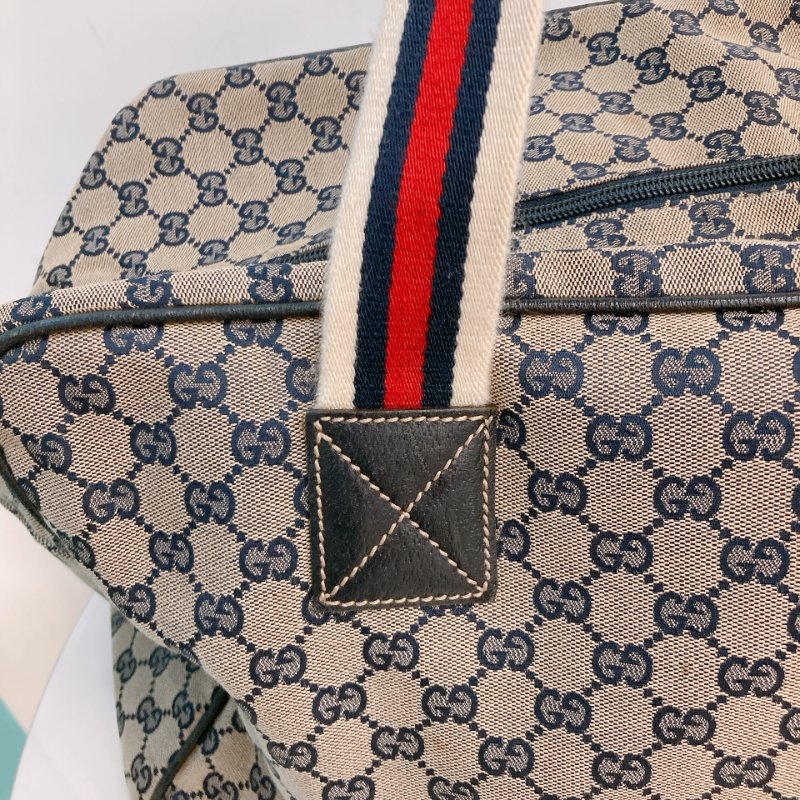 MS0710 古馳 經典帆布旅行包 銀扣深藍色 Gucci Boston GG Canvas 40CM Blue x PHW-16