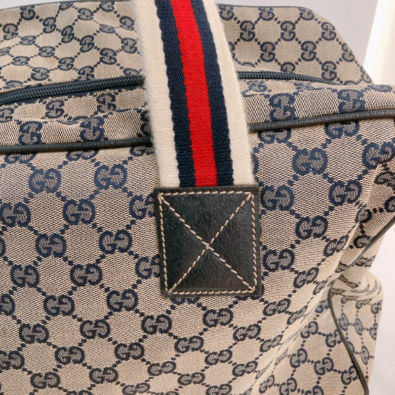 MS0710 古馳 經典帆布旅行包 銀扣深藍色 Gucci Boston GG Canvas 40CM Blue x PHW-17