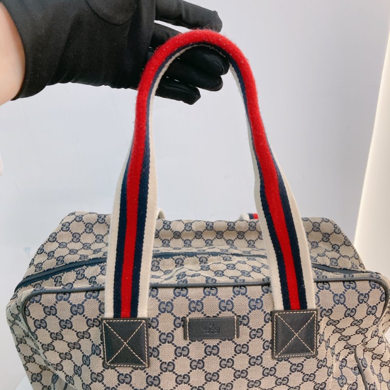 MS0710 古馳 經典帆布旅行包 銀扣深藍色 Gucci Boston GG Canvas 40CM Blue x PHW-18