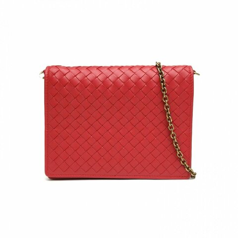 BOTTEGA VENETA 紅色羊皮編織鏈條肩背包