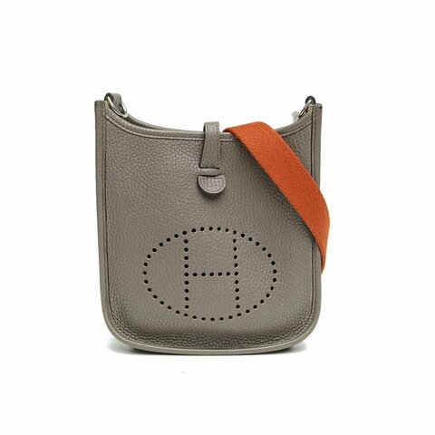 HERMES EvelyneMini16錫器灰TC皮X刻銀扣肩背包