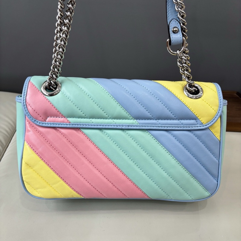 【近新閒置品】Gucci 馬卡龍拼色斜紋marmont26單肩斜挎鏈條包-2