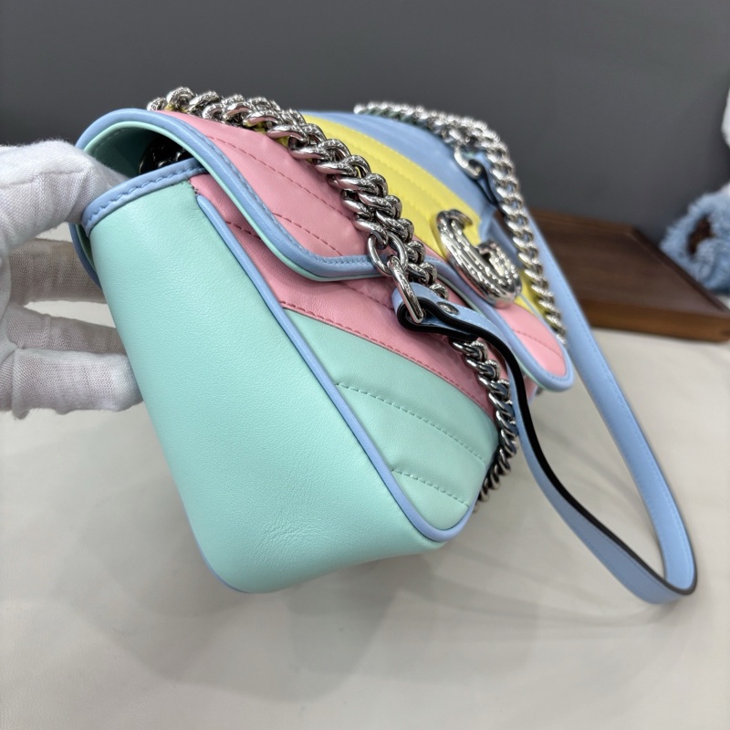【近新閒置品】Gucci 馬卡龍拼色斜紋marmont26單肩斜挎鏈條包-3