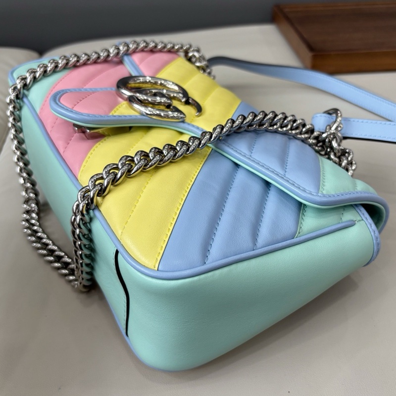【近新閒置品】Gucci 馬卡龍拼色斜紋marmont26單肩斜挎鏈條包-4