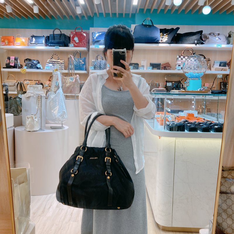 MS0709 Prada 普拉達尼龍手提包 黑色金扣 Tessuto Nylon Jacquard Logo Tote Bag Black x GHW-2