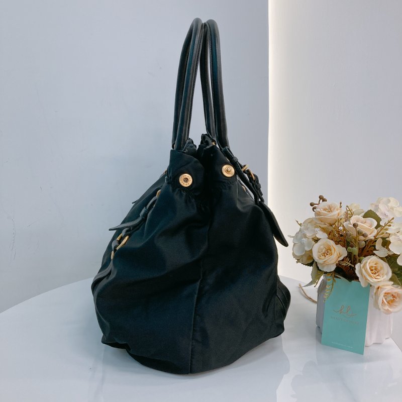 MS0709 Prada 普拉達尼龍手提包 黑色金扣 Tessuto Nylon Jacquard Logo Tote Bag Black x GHW-4