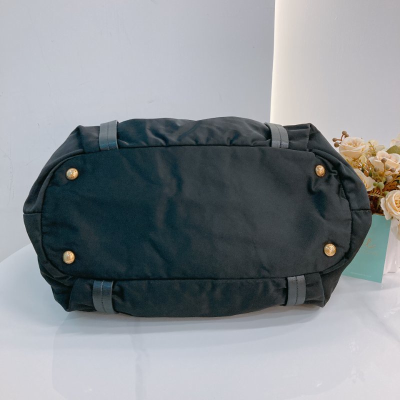 MS0709 Prada 普拉達尼龍手提包 黑色金扣 Tessuto Nylon Jacquard Logo Tote Bag Black x GHW-6