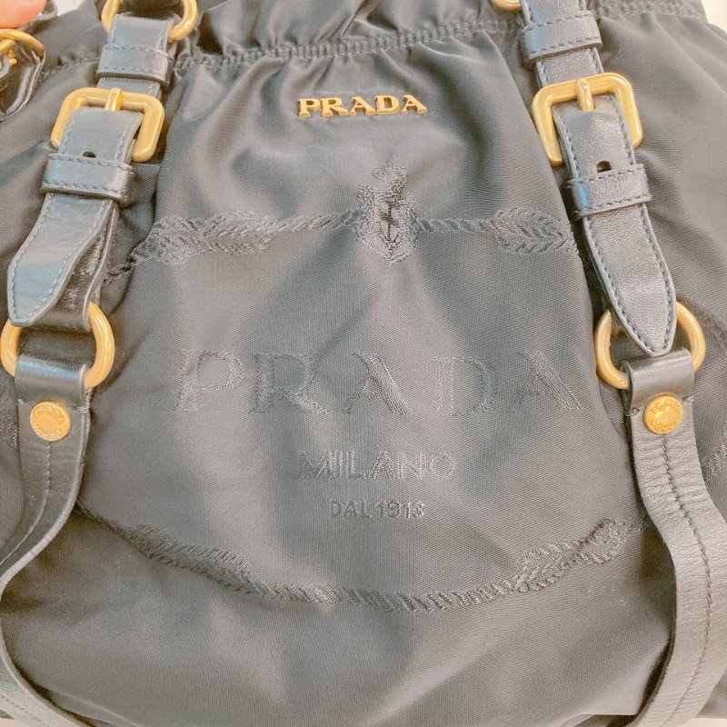 MS0709 Prada 普拉達尼龍手提包 黑色金扣 Tessuto Nylon Jacquard Logo Tote Bag Black x GHW-12