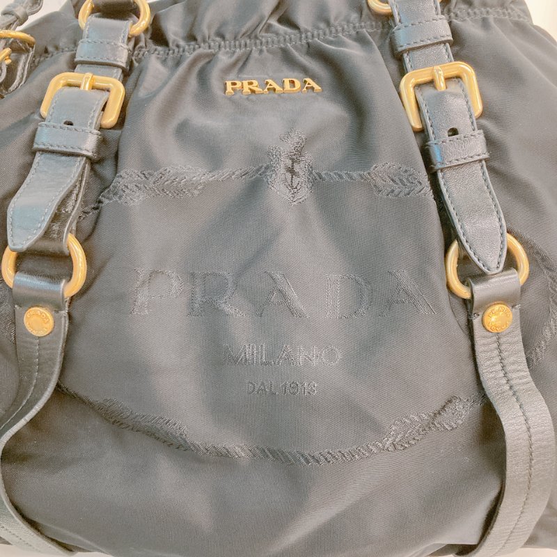 MS0709 Prada 普拉達尼龍手提包 黑色金扣 Tessuto Nylon Jacquard Logo Tote Bag Black x GHW-13