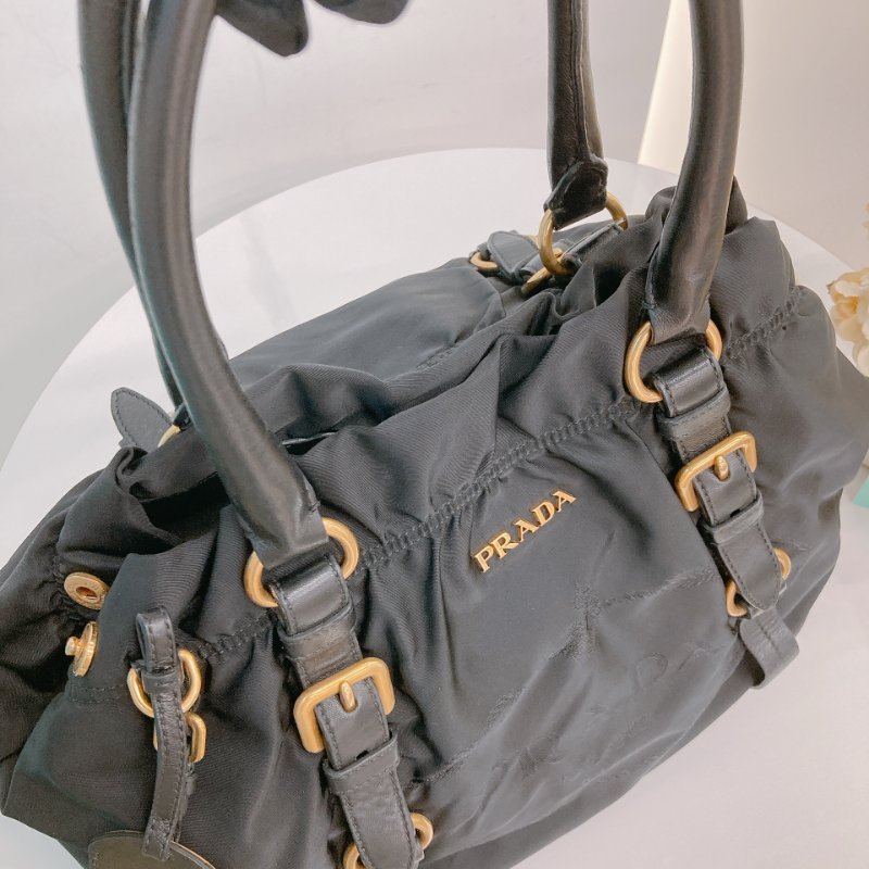 MS0709 Prada 普拉達尼龍手提包 黑色金扣 Tessuto Nylon Jacquard Logo Tote Bag Black x GHW-14
