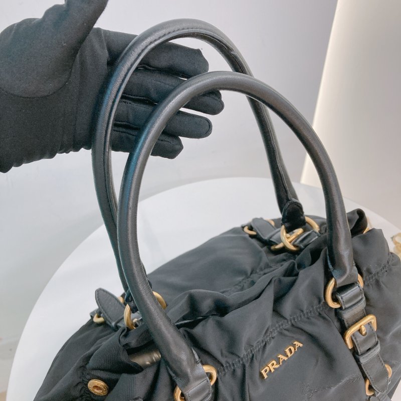 MS0709 Prada 普拉達尼龍手提包 黑色金扣 Tessuto Nylon Jacquard Logo Tote Bag Black x GHW-15