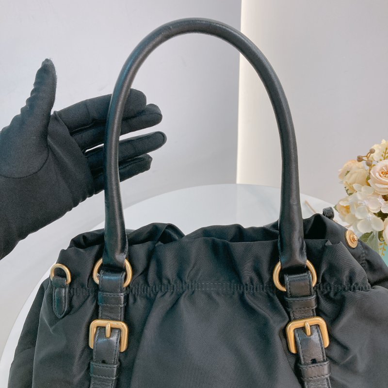 MS0709 Prada 普拉達尼龍手提包 黑色金扣 Tessuto Nylon Jacquard Logo Tote Bag Black x GHW-19