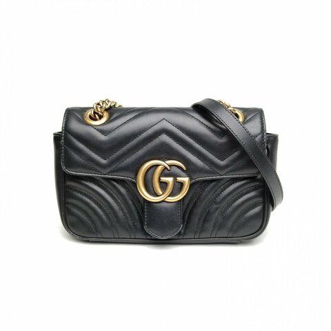 GUCCI GGMarmont肩背包Mini22黑色牛皮金扣