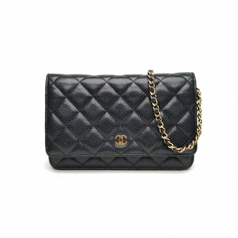 CHANEL CFWOC19cm黑色荔枝牛皮27開金扣肩背包