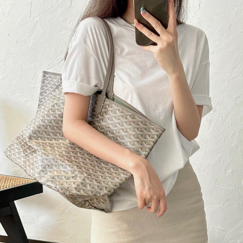Goyard  稀有70週年限定款 大象灰拼綠松石 托特包  防水布內襯 小號約長34cm 寬15cm 高28cm-4
