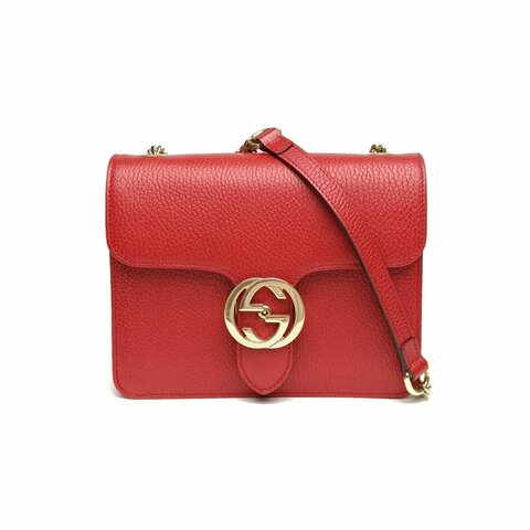 GUCCI Interlock風琴包小號20紅色牛皮金扣肩背包