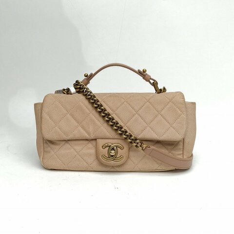 CHANEL 粉色荔枝牛皮17開金扣孟買系列法棍包肩背包