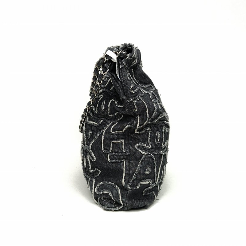 CHANEL 22BagTote托特包中號黑色牛仔晶片銀扣肩背包-1