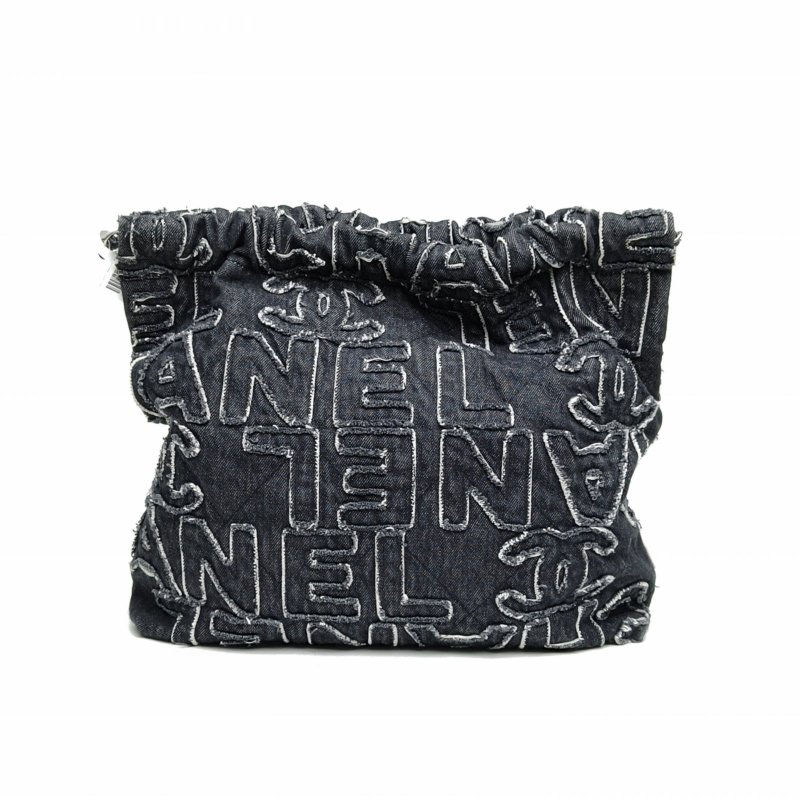 CHANEL 22BagTote托特包中號黑色牛仔晶片銀扣肩背包-2