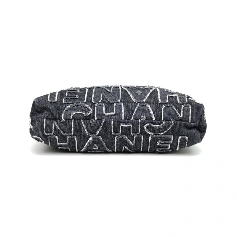 CHANEL 22BagTote托特包中號黑色牛仔晶片銀扣肩背包-4