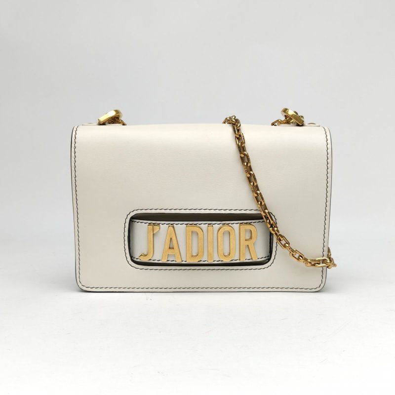 DIOR Jadior鏈條包中號25白色牛皮金扣2017肩背包-0