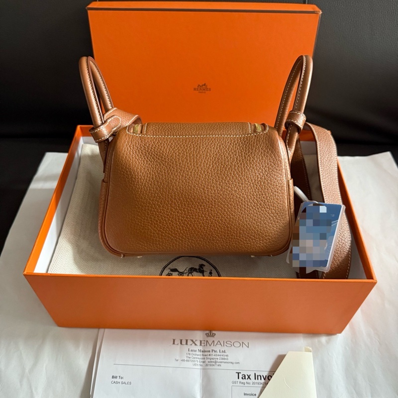 98-99新 Hermes愛馬仕 mini lindy 19金棕金扣手提單肩斜挎包 Z刻 有盒塵袋-1