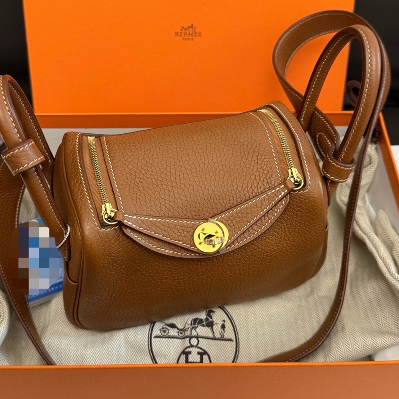 98-99新 Hermes愛馬仕 mini lindy 19金棕金扣手提單肩斜挎包 Z刻 有盒塵袋-2