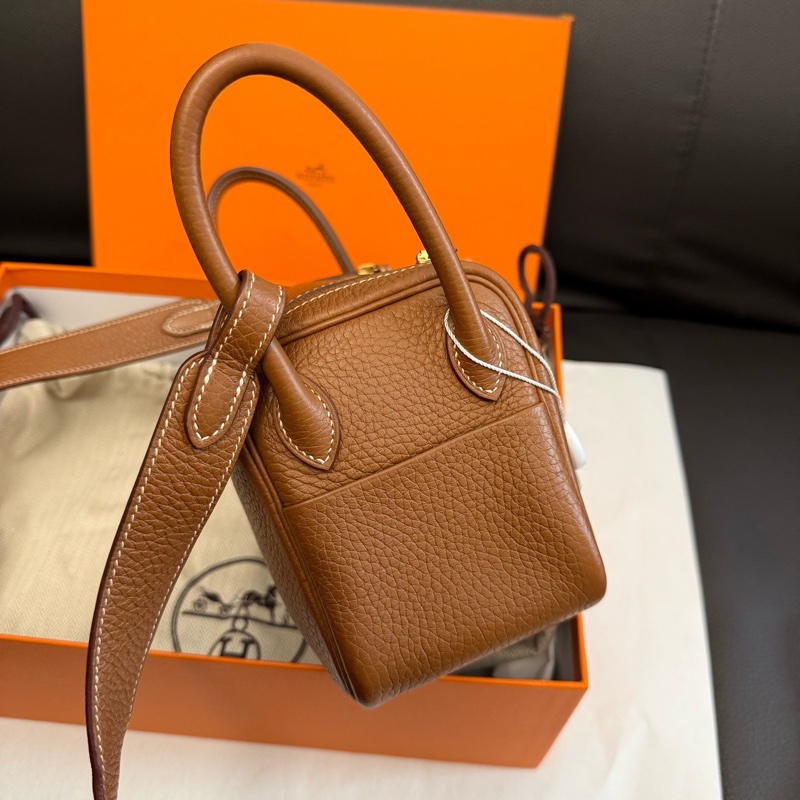 98-99新 Hermes愛馬仕 mini lindy 19金棕金扣手提單肩斜挎包 Z刻 有盒塵袋-10