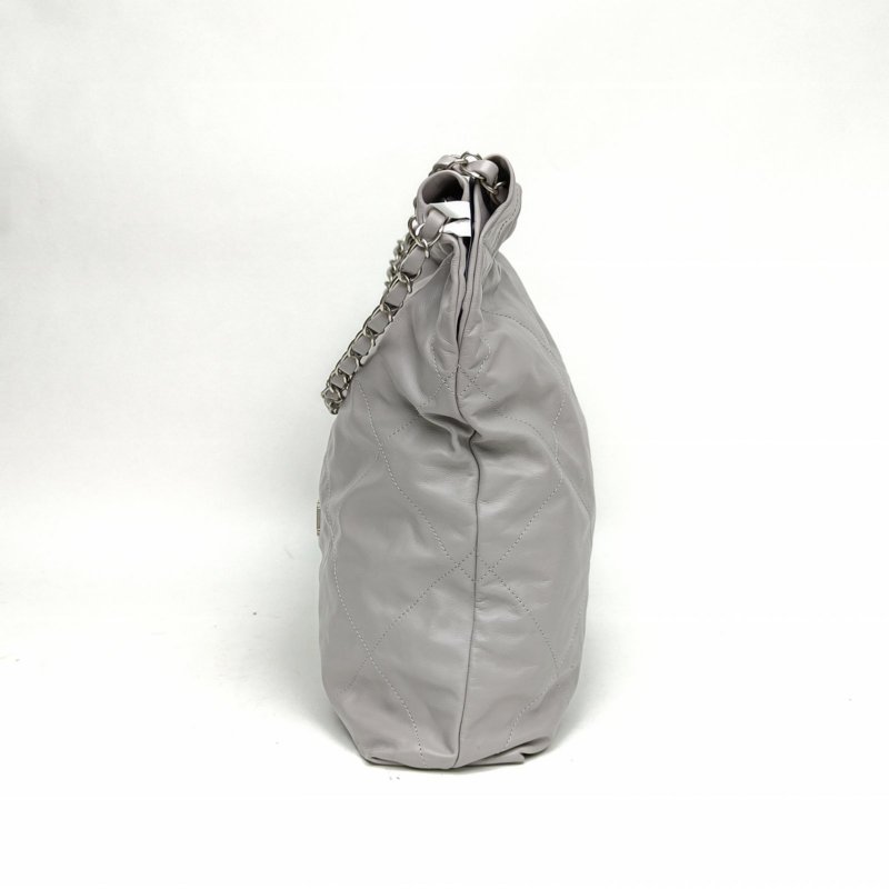 CHANEL 22BagTote托特包中號灰色牛皮晶片銀扣肩背包-1