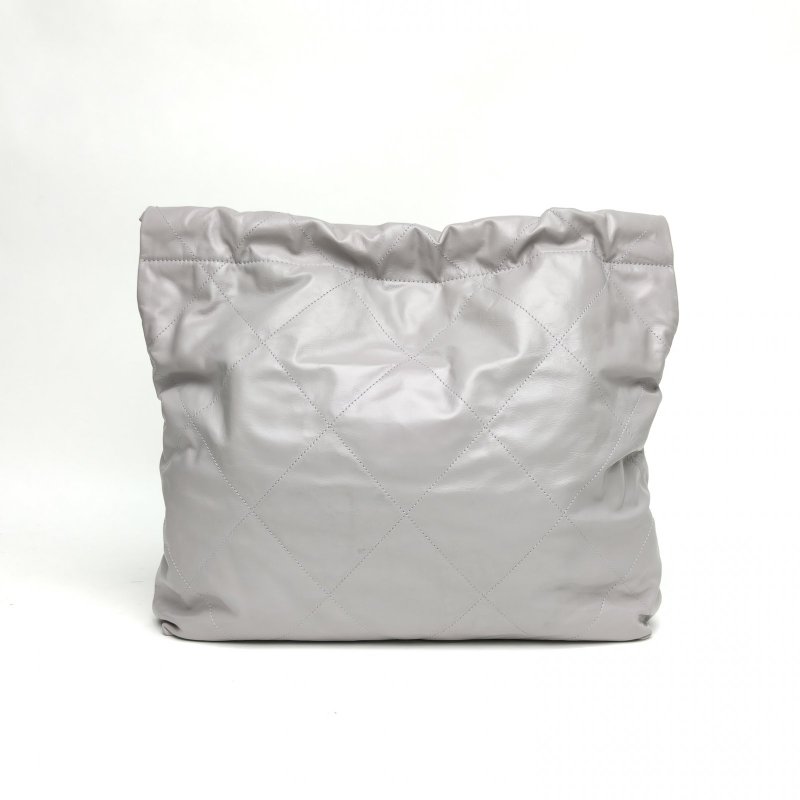 CHANEL 22BagTote托特包中號灰色牛皮晶片銀扣肩背包-2