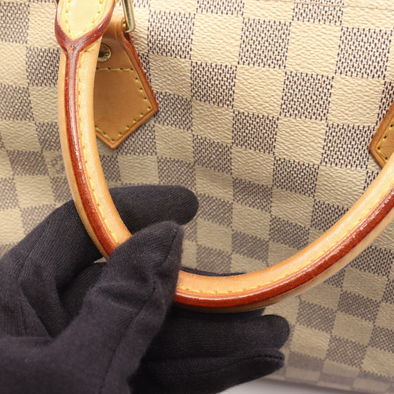 路易威登 Speedy 30 手提包 N41533 Damier Azur 帆布皮革 白色 二手 LV-10