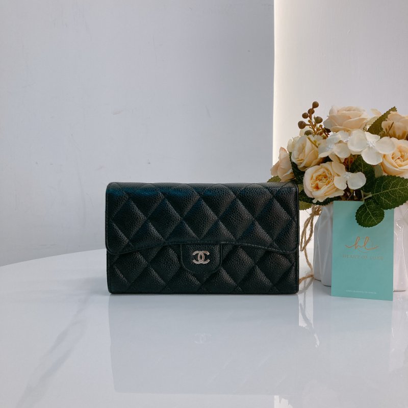 MS0706 Chanel 香奈兒荔枝皮長款經典錢包 黑色銀扣 Classic Flap Long Wallet Grainied Calfskin Caviar Black x PHW-0