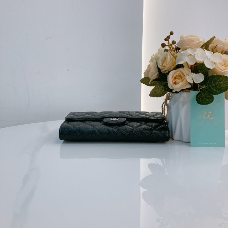 MS0706 Chanel 香奈兒荔枝皮長款經典錢包 黑色銀扣 Classic Flap Long Wallet Grainied Calfskin Caviar Black x PHW-4