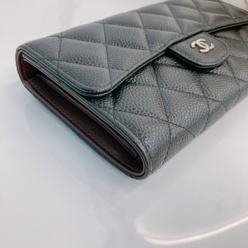 MS0706 Chanel 香奈兒荔枝皮長款經典錢包 黑色銀扣 Classic Flap Long Wallet Grainied Calfskin Caviar Black x PHW-5