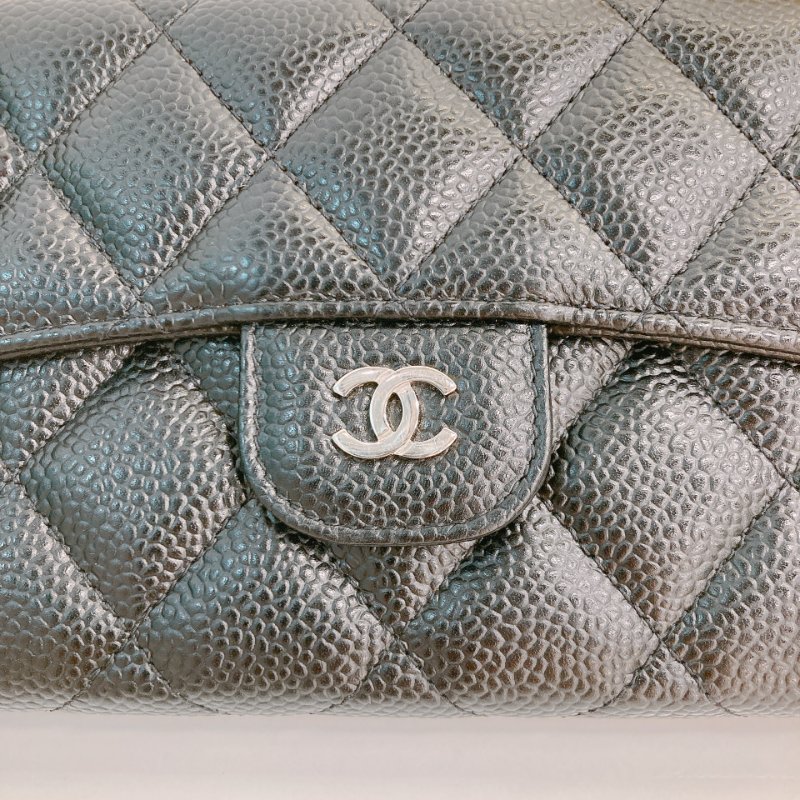 MS0706 Chanel 香奈兒荔枝皮長款經典錢包 黑色銀扣 Classic Flap Long Wallet Grainied Calfskin Caviar Black x PHW-9