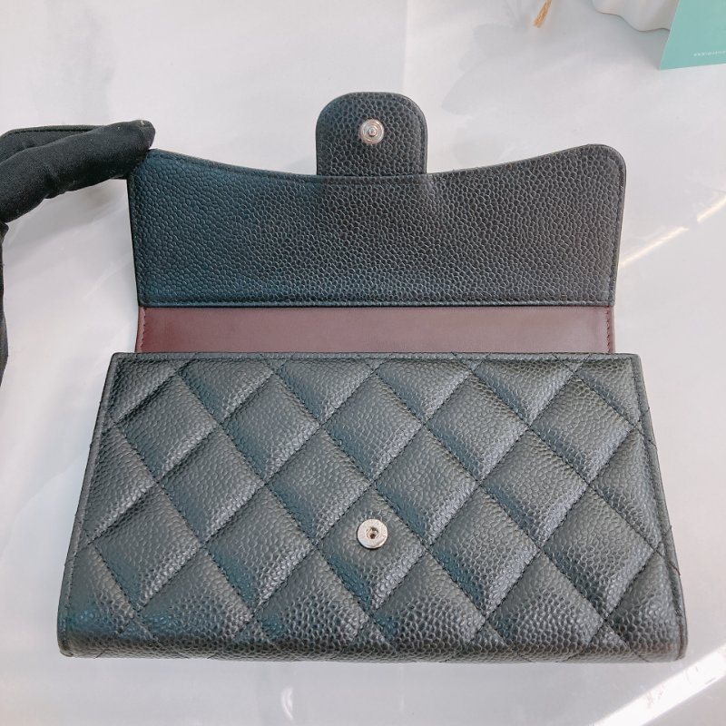MS0706 Chanel 香奈兒荔枝皮長款經典錢包 黑色銀扣 Classic Flap Long Wallet Grainied Calfskin Caviar Black x PHW-10