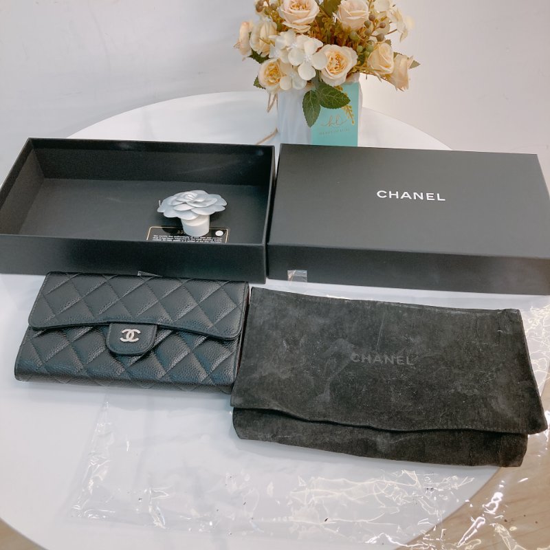 MS0706 Chanel 香奈兒荔枝皮長款經典錢包 黑色銀扣 Classic Flap Long Wallet Grainied Calfskin Caviar Black x PHW-20
